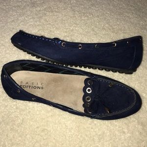 Blue with rose gold accent loafers
